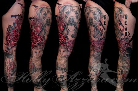 Holly Azzara - Pitbull Owl and Roses Leg Sleeve Spread